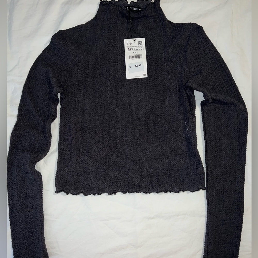 Zara Textured Mock Neck Top M